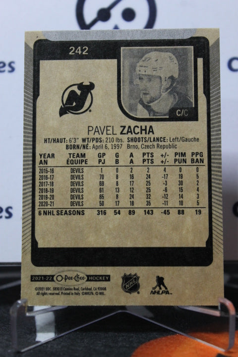 2021-22 O-PEE CHEE PAVEL ZACHA # 242 NEW JERSEY DEVILS NHL HOCKEY TRADING CARD