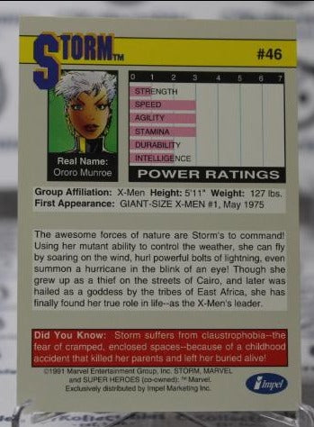 STORM # 46 X-MEN MARVEL NM SUPER HEROES NON-SPORT TRADING CARD IMPEL 1991