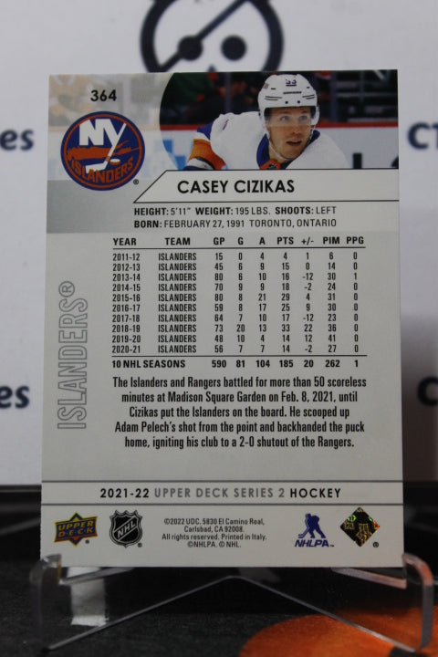 2021-22 UPPER DECK CASEY CIZIKAS # 364 NEW YORK ISLANDERS HOCKEY CARD