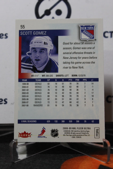 2008-09 FLEER ULTRA SCOTT GOMEZ # 55 NEW YORK RANGERS NHL HOCKEY TRADING CARD