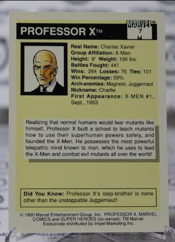 PROFESSOR X # 7 X-MEN MARVEL NM SUPER HEROES NON-SPORT TRADING CARD IMPEL 1990