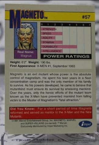 MAGNETO # 57 X-MEN MARVEL NM SUPER HEROES NON-SPORT TRADING CARD IMPEL 1991