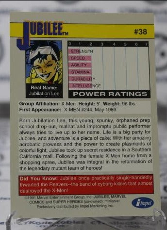 JUBILEE # 38 X-MEN MARVEL NM SUPER HEROES NON-SPORT TRADING CARD IMPEL 1991
