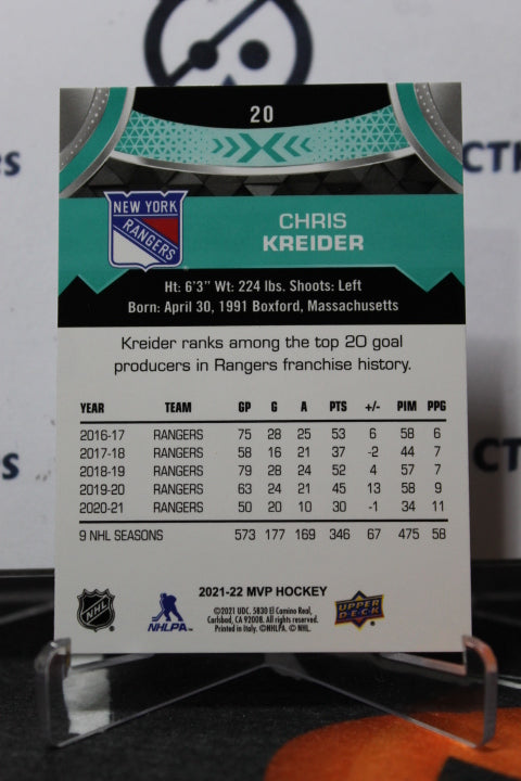 2021-22 UPPER DECK MVP CHRIS KREIDER # 20 NEW YORK RANGERS NHL HOCKEY CARD