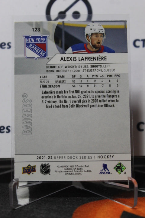 2021-22 UPPER DECK ALEXIS LAFRENIERE # 123 NEW YORK RANGERS NHL HOCKEY CARD