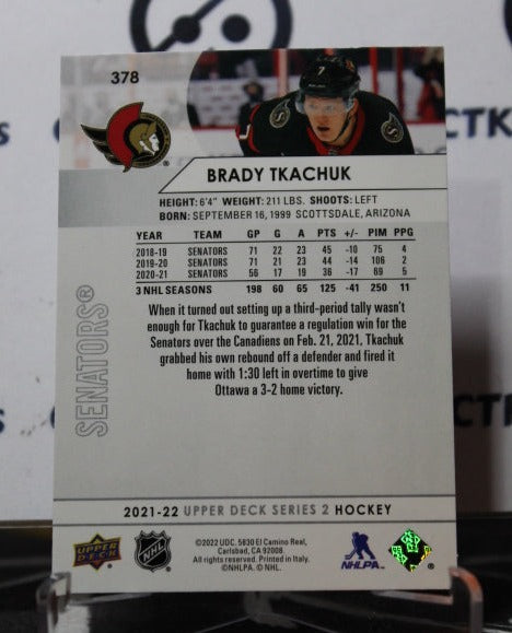 2021-22 UPPER DECK BRADY TKACHUK # 378 OTTAWA SENATORS HOCKEY CARD