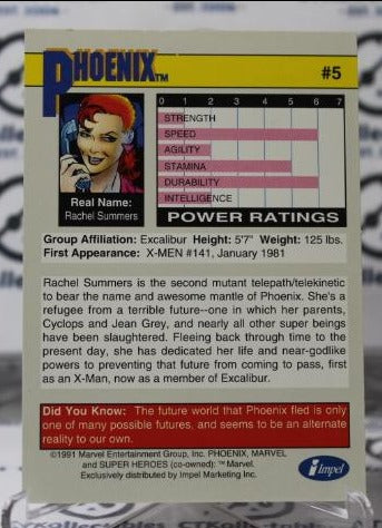 PHOENIX # 5 X-MEN MARVEL NM SUPER HEROES NON-SPORT TRADING CARD IMPEL 1991