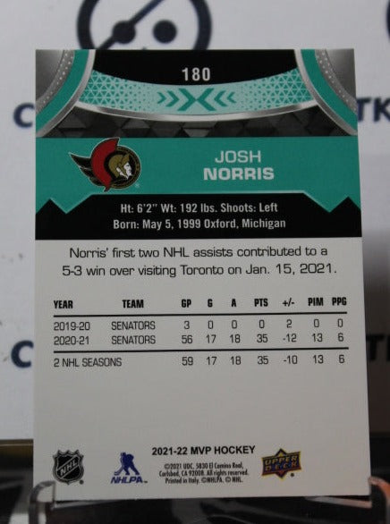 2021-22 UPPER DECK MVP JOSH NORRIS # 180 OTTAWA SENATORS HOCKEY CARD