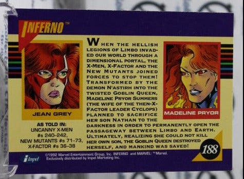 INFERNO # 188 X-MEN MARVEL NM SUPER HEROES NON-SPORT TRADING CARD IMPEL 1992