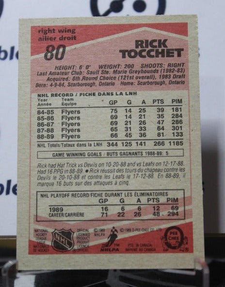 1989-90 O-PEE-CHEE RICK TOCCHET # 80 PHILADELPHIA FLYERS NHL HOCKEY CARD