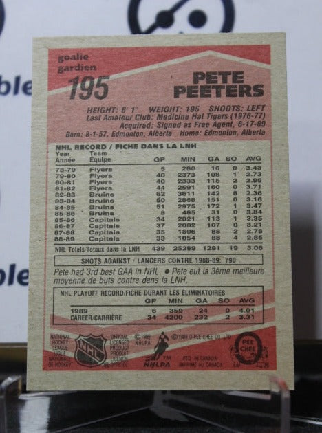1989-90 O-PEE-CHEE PETE PEETERS # 195 PHILADELPHIA FLYERS NHL HOCKEY CARD