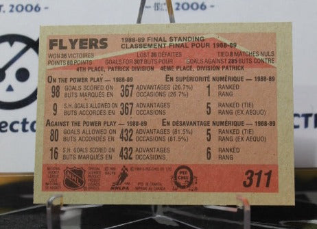 1989-90 O-PEE-CHEE FINAL STANDING # 311 PHILADELPHIA FLYERS NHL HOCKEY CARD