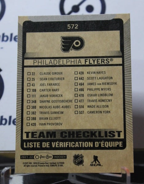 2021-22 O-PEE-CHEE TEAM CHECKLIST # 572 PHILADELPHIA FLYERS HOCKEY CARD