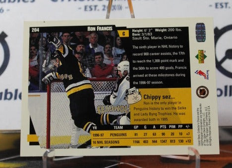 1997-98 UPPER DECK RON FRANCIS # 204 PITTSBURGH PENGUINS NHL HOCKEY TRADING CARD