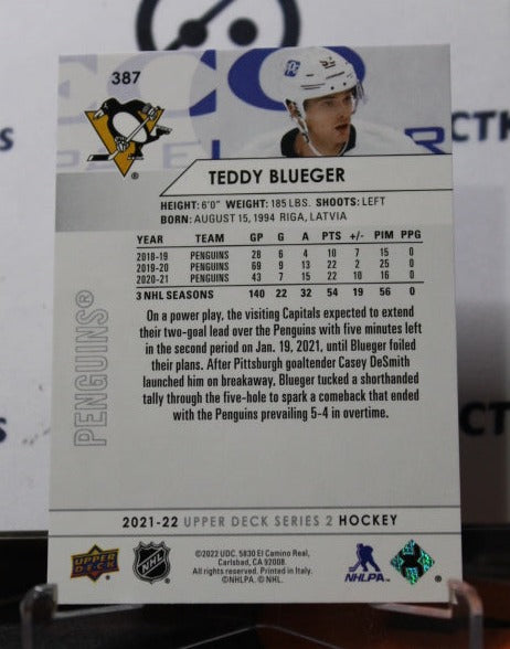 2021-22 UPPER DECK TEDDY BLUEGER # 387 PITTSBURGH PENGUINS NHL HOCKEY TRADING CARD
