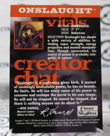 ONSLAUGHT # 4 NON-SPORT MARVEL COMICS/WIZARD MAGAZINE PROMO CARD (EMBOSSED CHROME) 1996