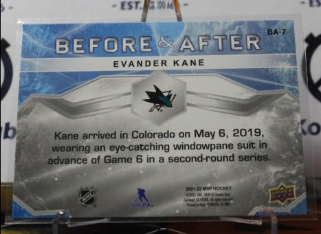 2021-22 UPPER DECK MVP EVANDER KANE # BF-7 BEFORE & AFTER SAN JOSE SHARKS HOCKEY CARD