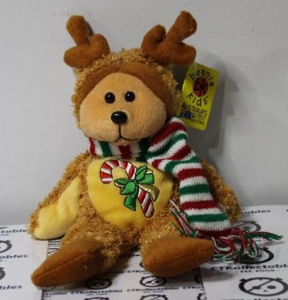 CHRISTMAS MINI TEDDY BEAR DONNER PRE LOVED PLUSH TOY BY BEANIE KIDS 2005 IT'S CHRISTMAS IN JULY !!