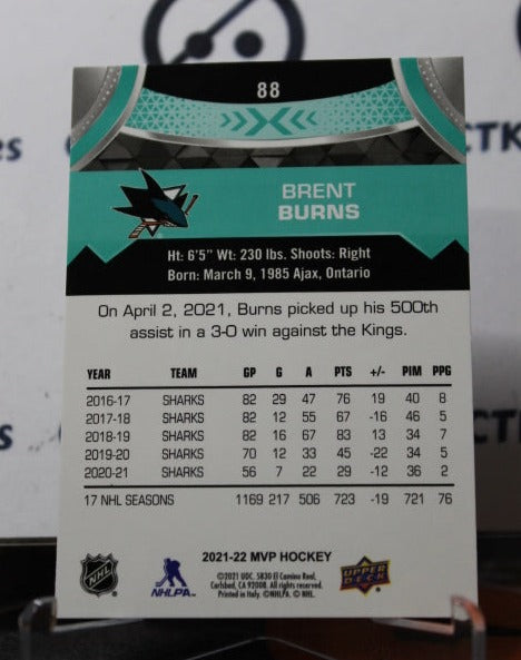2021-22 UPPER DECK MVP BRENT BURNS # 88 SAN JOSE SHARKS HOCKEY CARD