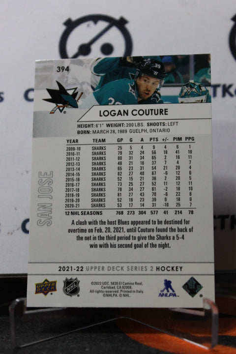 2021-22 UPPER DECK LOGAN COUTURE # 394 SAN JOSE SHARKS HOCKEY CARD