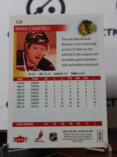 2008-09 FLEER ULTRA BRIAN CAMPBELL # 124 SAN JOSE SHARKS CHICAGO BLACKHAWKS HOCKEY CARD