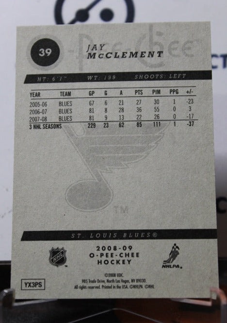 2008-09 O-PEE CHEE JAY McCLEMENT # 39 ST. LOUIS BLUES NHL HOCKEY CARD