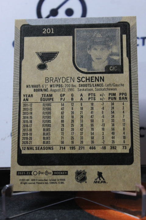 2021-22 O-PEE CHEE BRAYDEN SCHENN # 201 ST. LOUIS BLUES NHL HOCKEY CARD