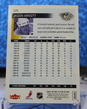 2008-09 FLEER ULTRA JASON ARNOTT # 171 NASHVILLE PREDATORS NHL HOCKEY TRADING CARD