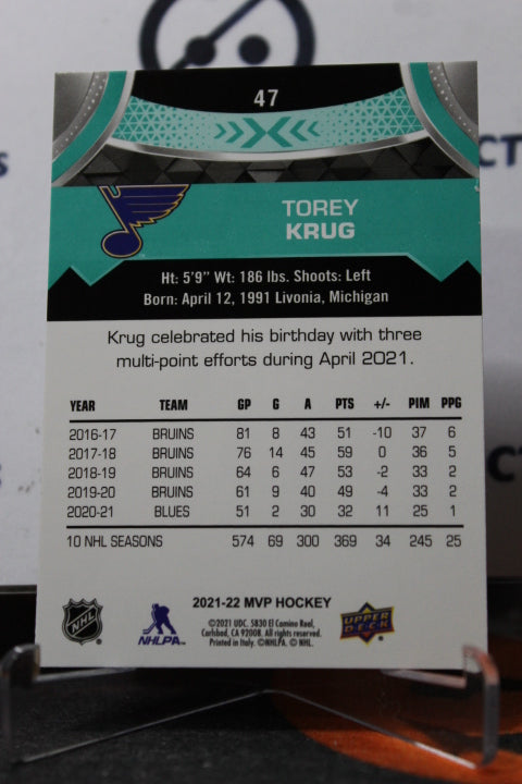 2021-22 UPPER DECK MVP TOREY KRUG # 47 ST. LOUIS BLUES HOCKEY CARD