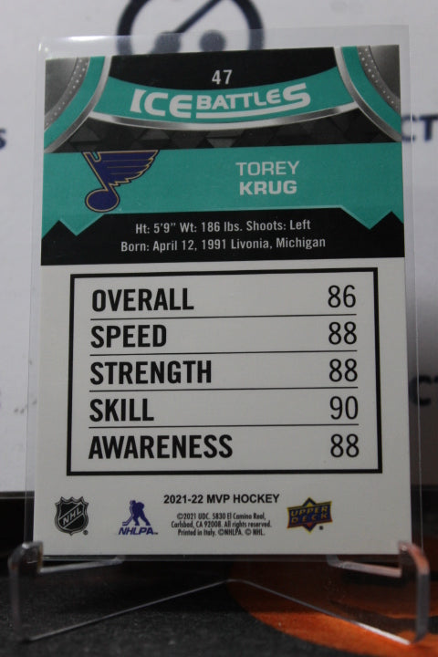 2021-22 UPPER DECK MVP TOREY KRUG # 47 ICE BATTLES ST. LOUIS BLUES HOCKEY CARD