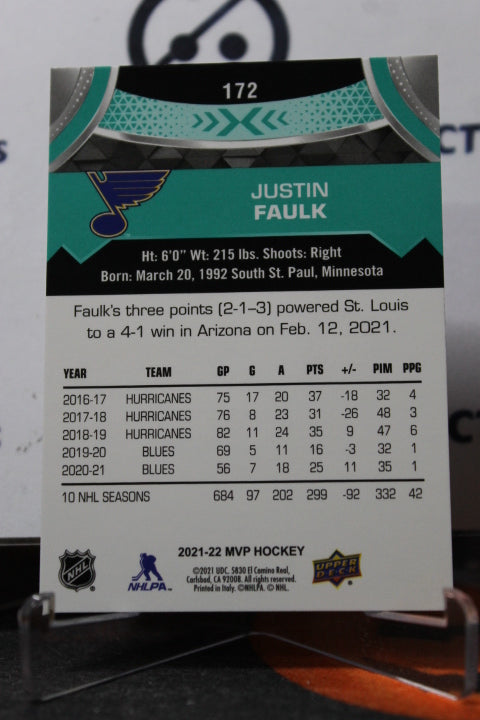 2021-22 UPPER DECK MVP JUSTIN FAULK # 172 ST. LOUIS BLUES HOCKEY CARD