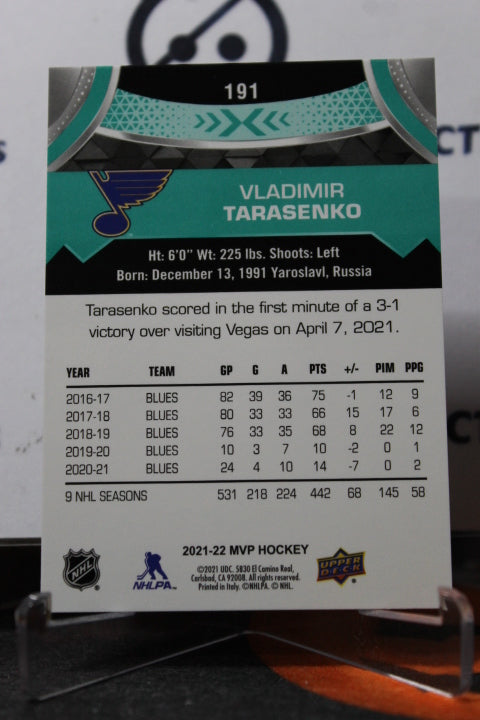 2021-22 UPPER DECK MVP VLADIMIR TARASENKO # 191 ST. LOUIS BLUES HOCKEY CARD