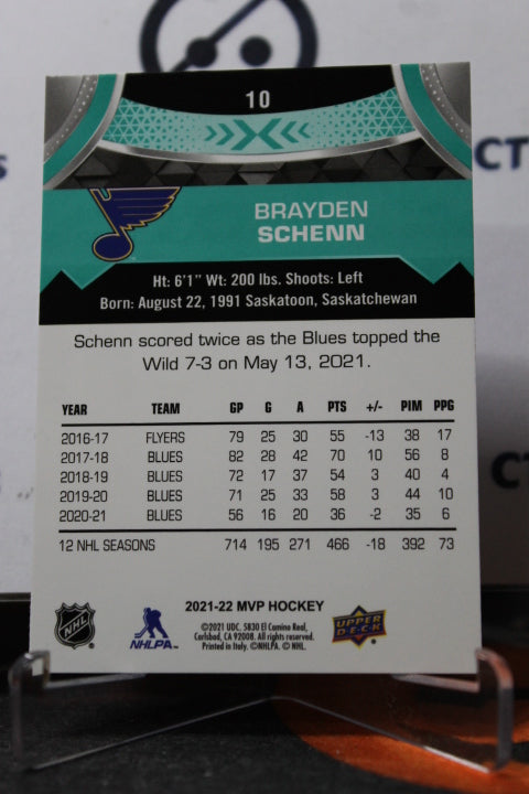 2021-22 UPPER DECK MVP BRAYDEN SCHENN # 10 ST. LOUIS BLUES HOCKEY CARD