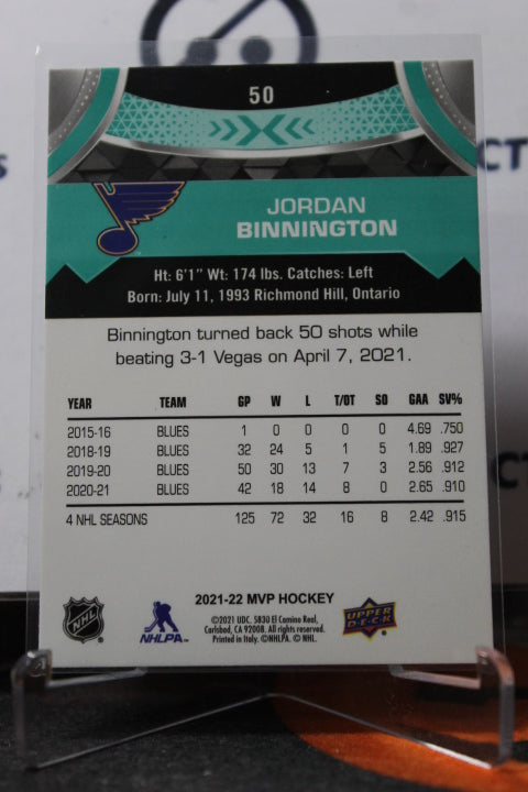 2021-22 UPPER DECK MVP JORDAN BINNINGTON # 50 ST. LOUIS BLUES HOCKEY CARD