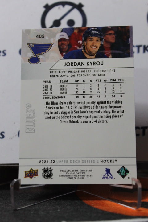 2021-22 UPPER DECK JORDAN KYROU # 405 ST. LOUIS BLUES HOCKEY CARD