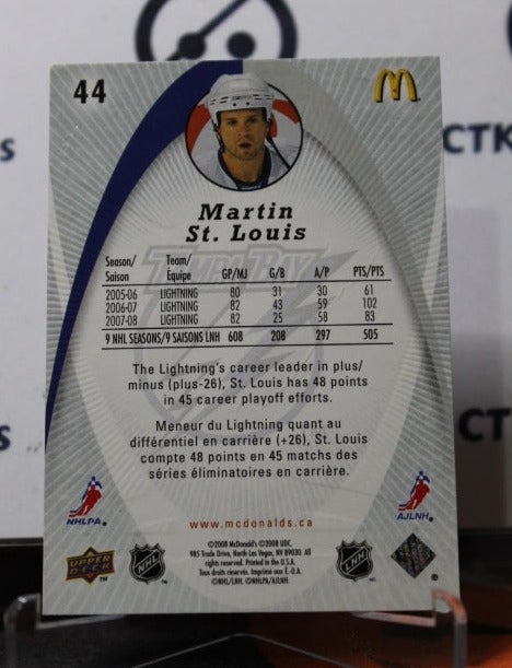 2008-09 UPPER DECK MARTIN ST. LOUIS # 44 McDONALD'S TAMPA BAY LIGHTNING HOCKEY CARD