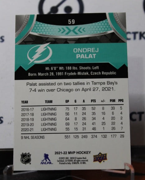 2021-22 UPPER DECK MVP ONDREJ PALAT # 59 TAMPA BAY LIGHTNING HOCKEY CARD