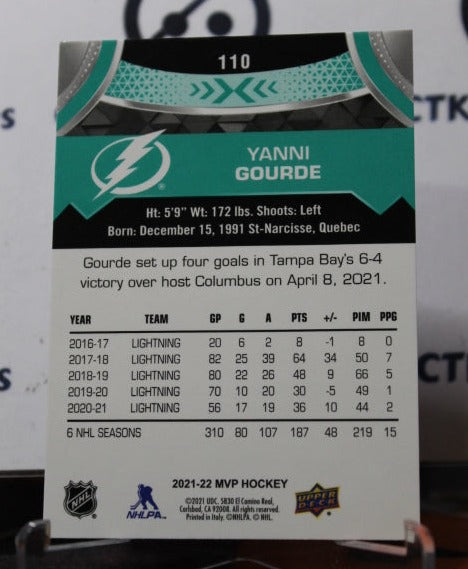 2021-22 UPPER DECK MVP YANNI GOURDE # 110 TAMPA BAY LIGHTNING HOCKEY CARD