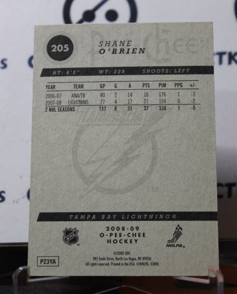 2008-09 O-PEE-CHEE SHANE O'BRIEN # 205 TAMPA BAY LIGHTNING HOCKEY CARD