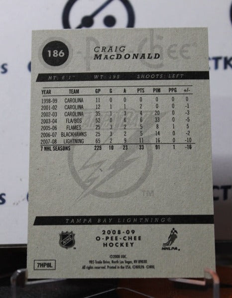 2008-09 O-PEE-CHEE CRAIG MACDONALD # 186 TAMPA BAY LIGHTNING HOCKEY CARD