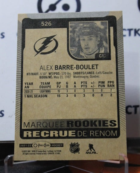 2021-22 O-PEE-CHEE ALEX BARRE-BOULET # 526 MARQUEE ROOKIE TAMPA BAY LIGHTNING HOCKEY CARD