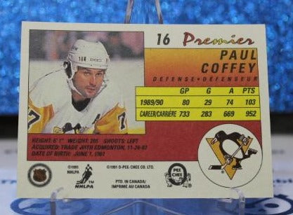 PAUL COFFEY # 16 O-PEE CHEE PREMIER 1990-91 PITTSBURGH PENGUINS NHL HOCKEY TRADING CARD