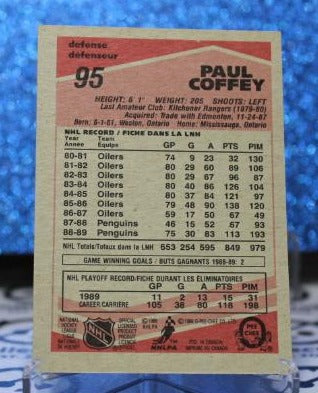 PAUL COFFEY # 95 O-PEE CHEE 1989 PITTSBURGH PENGUINS NHL HOCKEY TRADING CARD