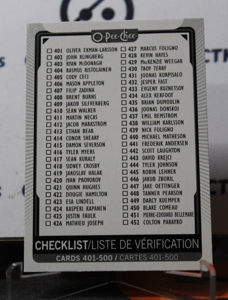 2021-22 O-PEE-CHEE TEAM CHECLIST # 500 NHL HOCKEY CARD