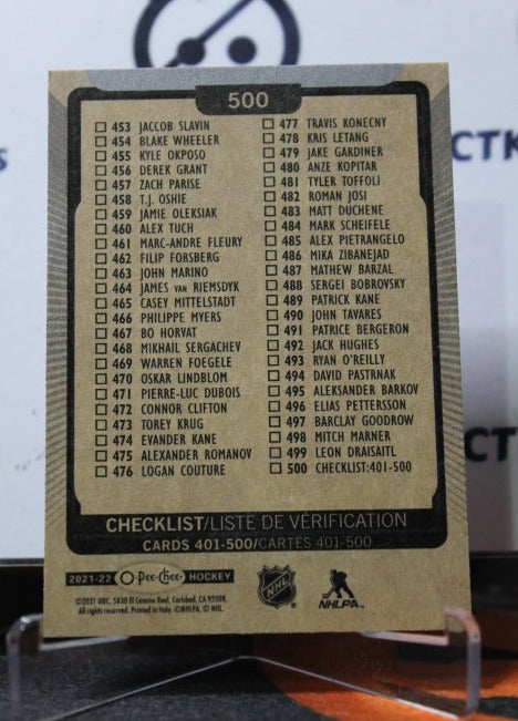 2021-22 O-PEE-CHEE TEAM CHECLIST # 500 NHL HOCKEY CARD