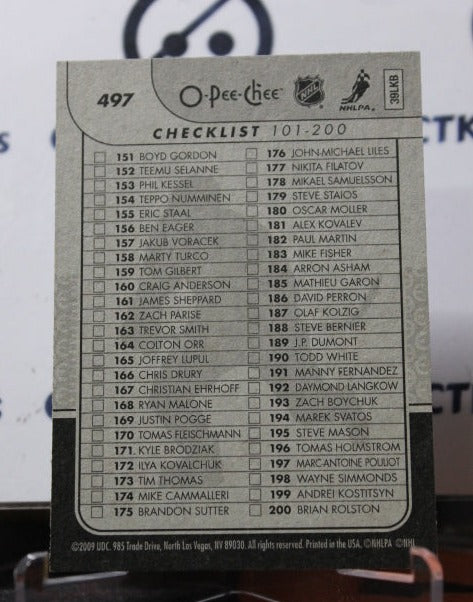 2009-10 O-PEE-CHEE CHECLIST # 497 NHL HOCKEY CARD