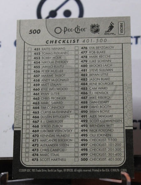 2009-10 O-PEE-CHEE CHECLIST # 500 NHL HOCKEY CARD