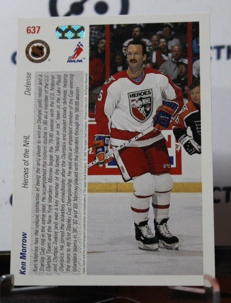 1991-92 UPPER DECK KEN MORROW # 637 HEROES  NEW YORK ISLANDERS HOCKEY CARD