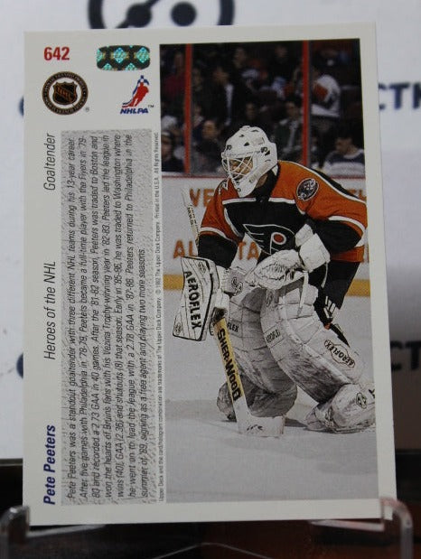1991-92 UPPER DECK PETE PEETERS  # 642 HEROES  WASHINGTON CAPITALS HOCKEY CARD