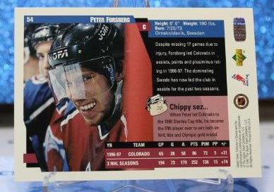 PETER FORSBERG # 54 UPPER DECK 1997-98 COLORADO AVALANCHE NHL HOCKEY TRADING CARD